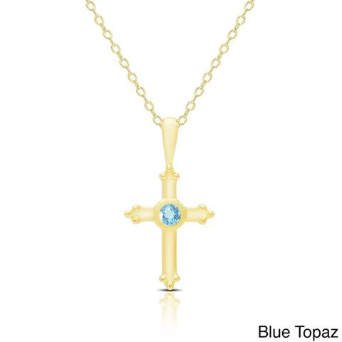 Dolce Giavonna Gold Over Sterling Silver Gemstone Birthstone Cross Necklace