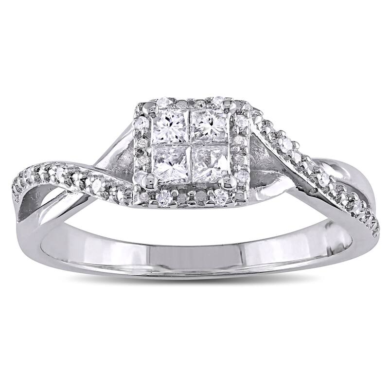 Miadora Sterling Silver 1/4ct TDW Princess-cut Diamond Crossover Halo Engagement Ring - 9