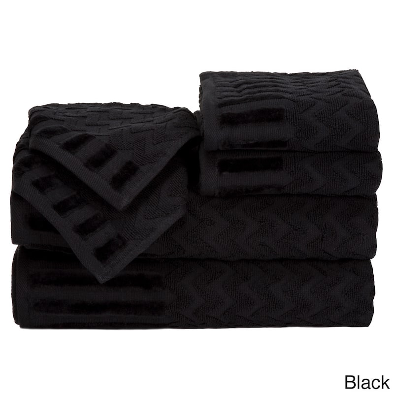 6-Piece Cotton Deluxe Plush Bath Towel Set – Chevron Patterned by Windsor Home - Black