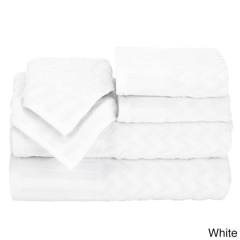 6-Piece Cotton Deluxe Plush Bath Towel Set – Chevron Patterned by Windsor Home - White