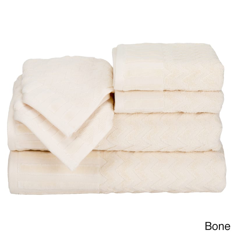 6-Piece Cotton Deluxe Plush Bath Towel Set – Chevron Patterned by Windsor Home - Bone