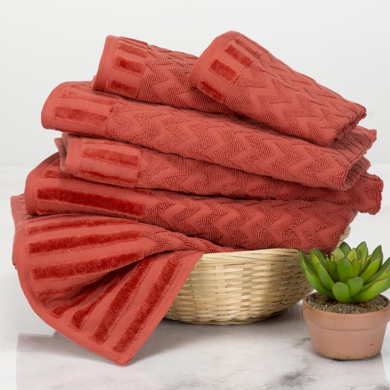 6-Piece Cotton Deluxe Plush Bath Towel Set – Chevron Patterned by Windsor Home