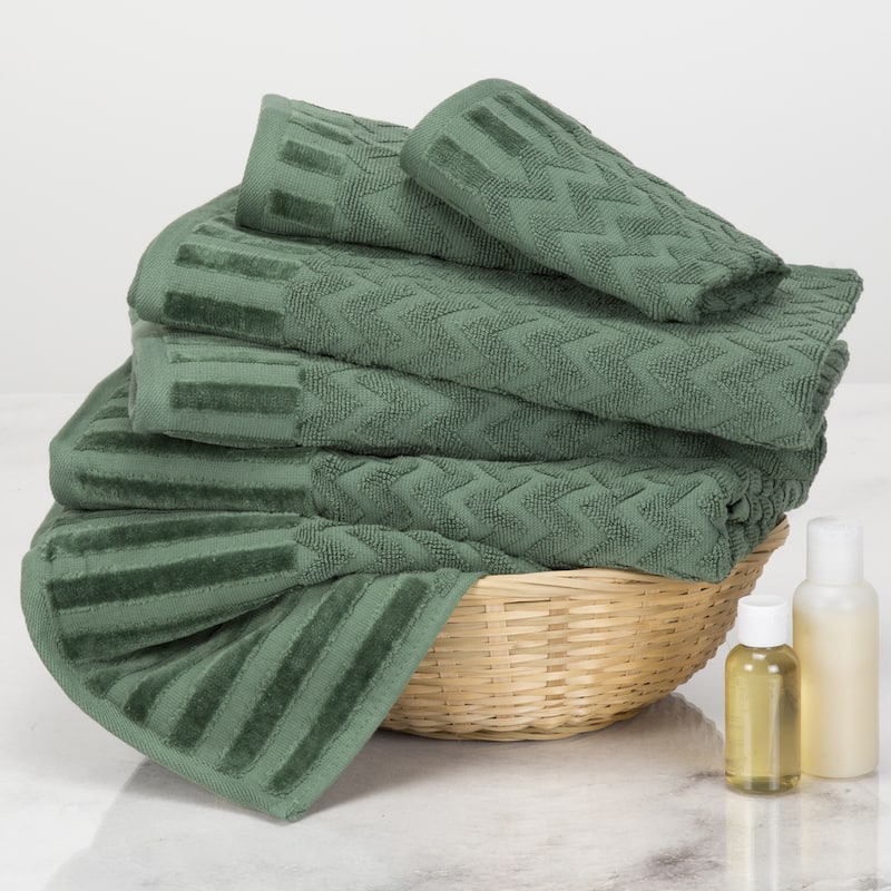 6-Piece Cotton Deluxe Plush Bath Towel Set – Chevron Patterned by Windsor Home