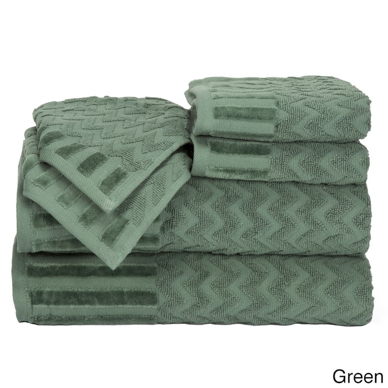 6-Piece Cotton Deluxe Plush Bath Towel Set – Chevron Patterned by Windsor Home - Green