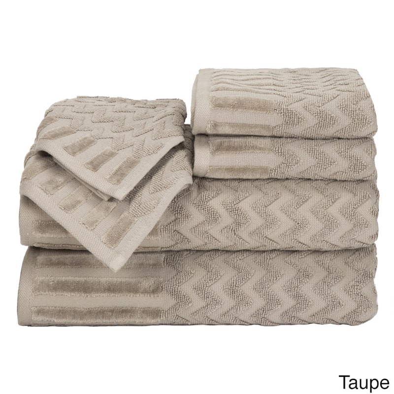 6-Piece Cotton Deluxe Plush Bath Towel Set – Chevron Patterned by Windsor Home - Taupe