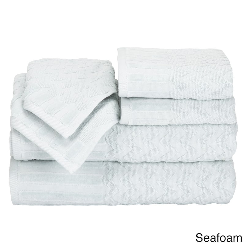 6-Piece Cotton Deluxe Plush Bath Towel Set – Chevron Patterned by Windsor Home - Seafoam