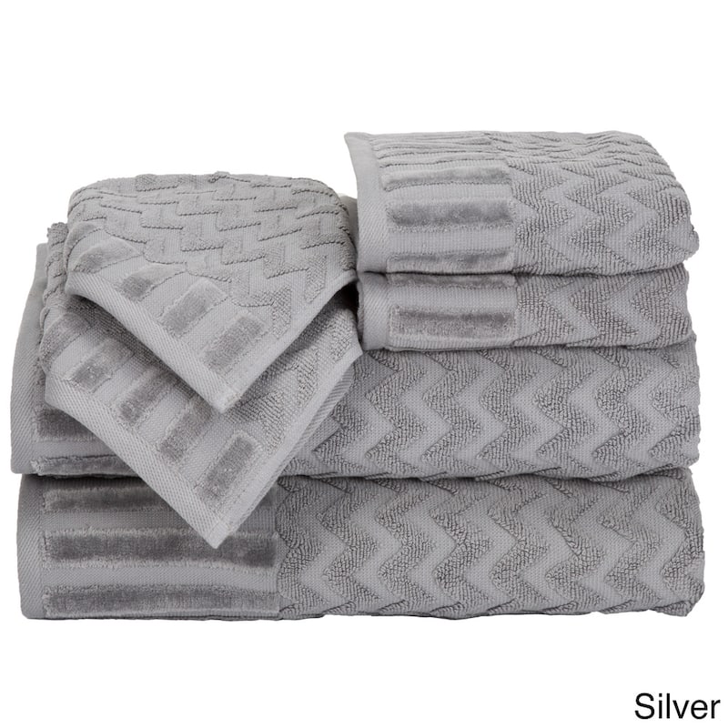 6-Piece Cotton Deluxe Plush Bath Towel Set – Chevron Patterned by Windsor Home - Silver