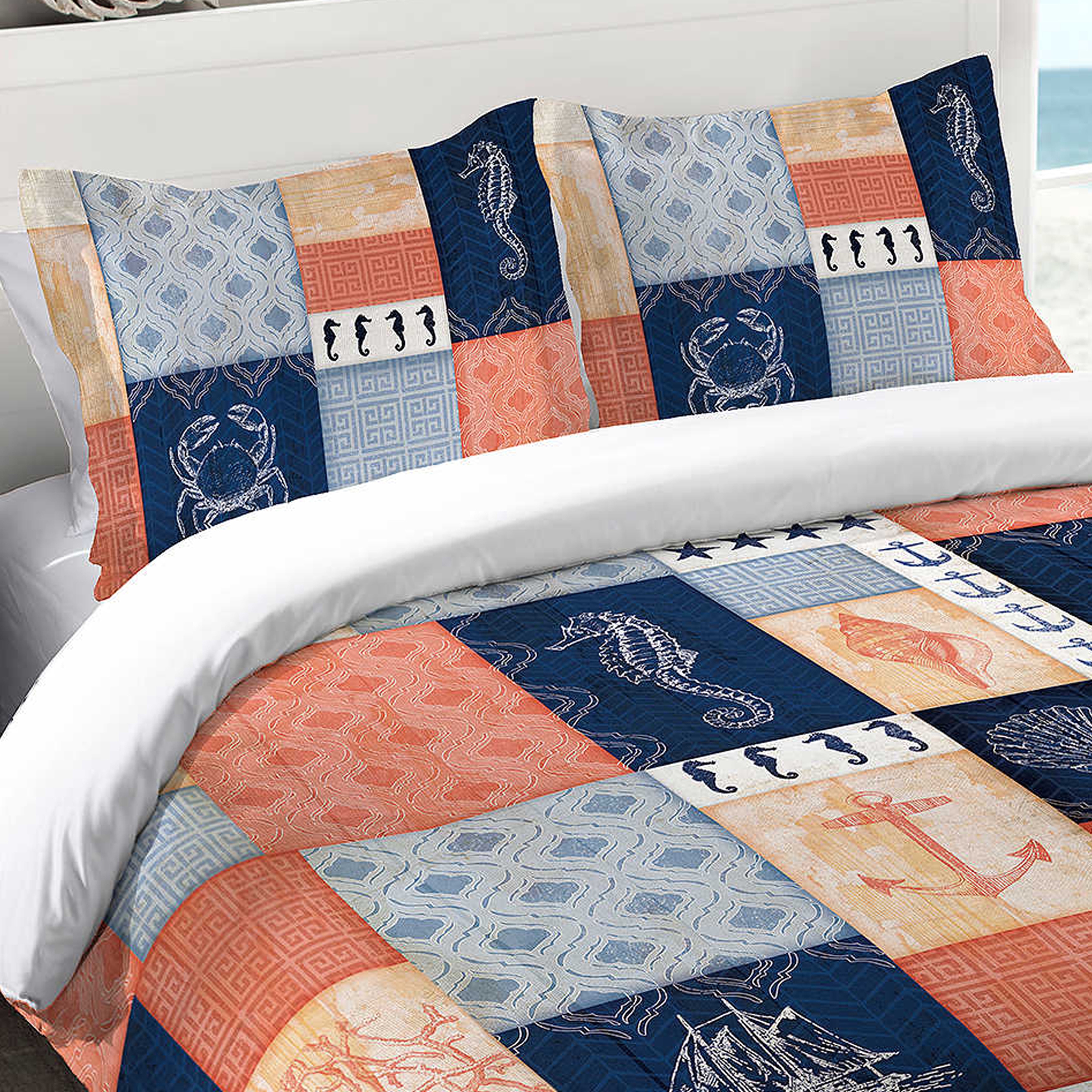 Shop Navy And Coral Coastal Patchwork Standard Sham Free