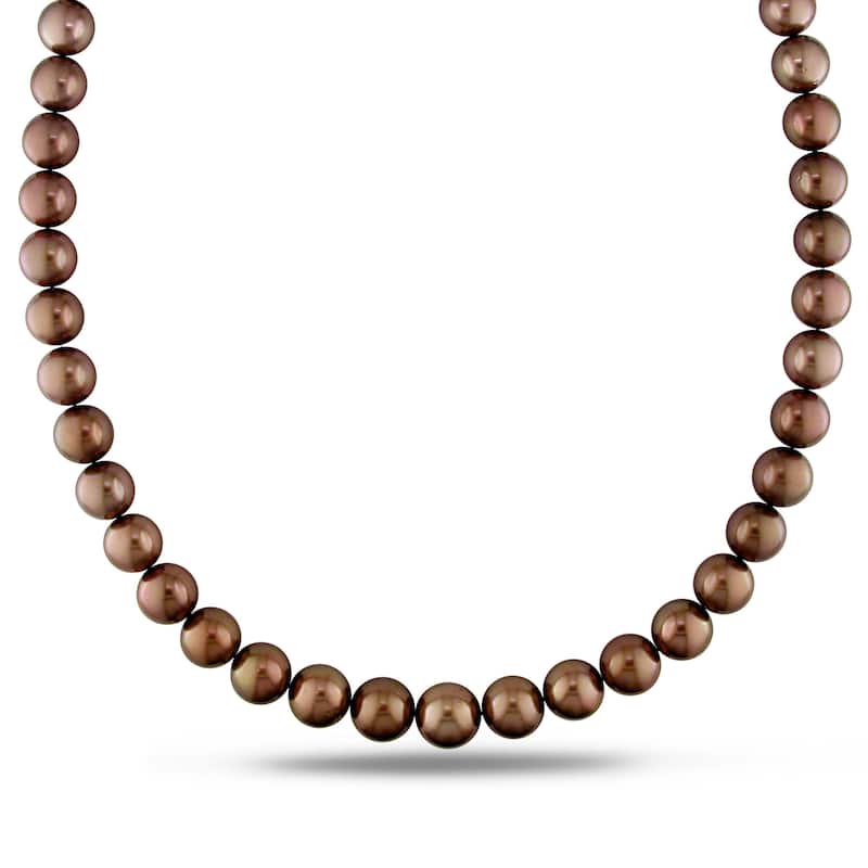 Miadora 14k Yellow Gold Tahitian Brown Pearl Strand Necklace (10.5-13 mm)