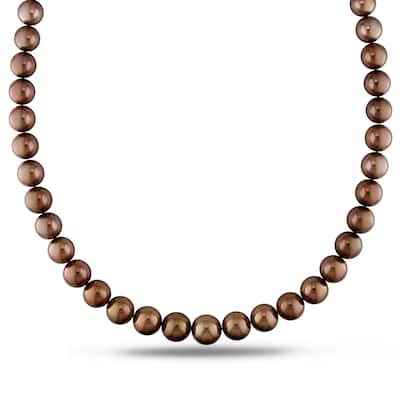Miadora Signature Collection 14k Yellow Gold Tahitian Brown Pearl Strand Necklace (10.5-13 mm)