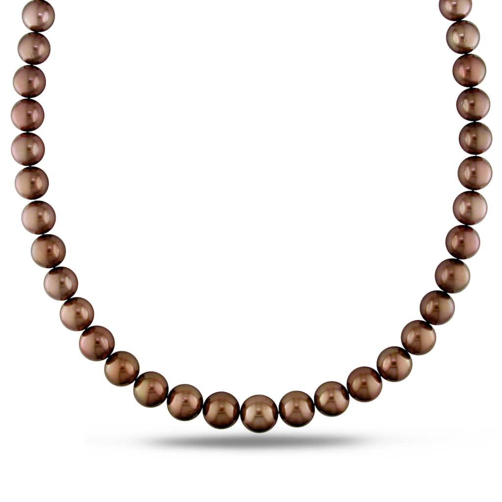 Miadora 14k Yellow Gold Tahitian Brown Pearl Strand Necklace (10.5-13 mm)
