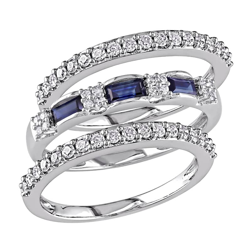 Miadora Signature Collection 10k White Gold Sapphire and 1/2ct TDW Diamond Three Piece Anniversary R - Blue - 4.5