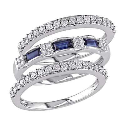 Miadora Signature Collection 10k White Gold Sapphire and 1/2ct TDW Diamond Three Piece Anniversary R - Blue