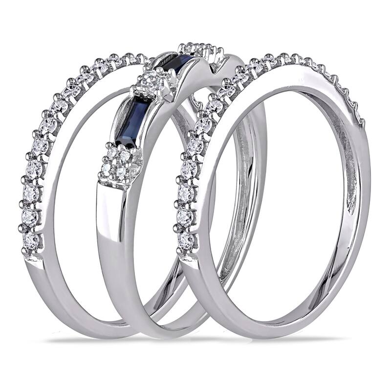 Miadora Signature Collection 10k White Gold Sapphire and 1/2ct TDW Diamond Three Piece Anniversary R - Blue