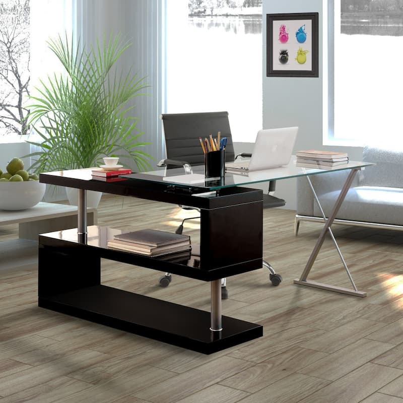 Marisa Contemporary 59-inch Metal Convertible Computer Desk by Furniture of America - Black
