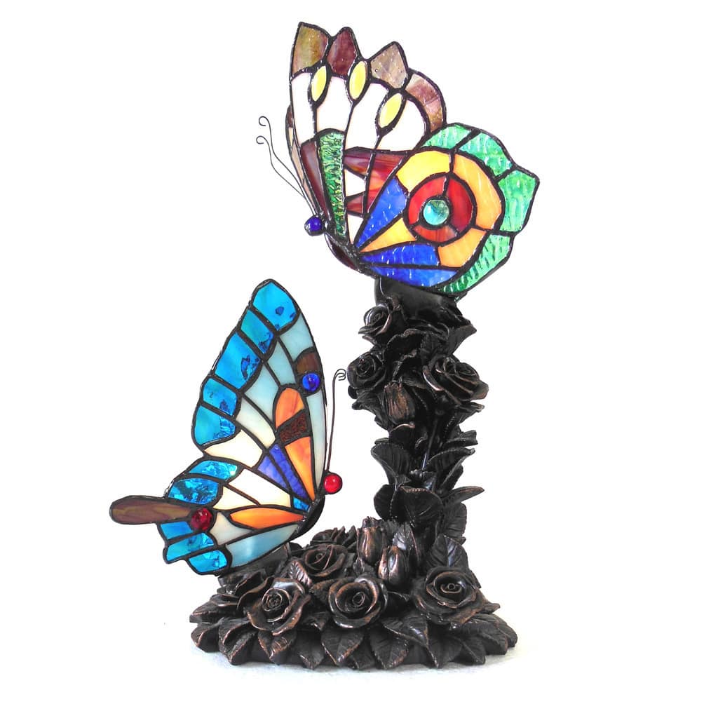 Tiffany Style Butterfly Design 2-light Bronze Table Lamp