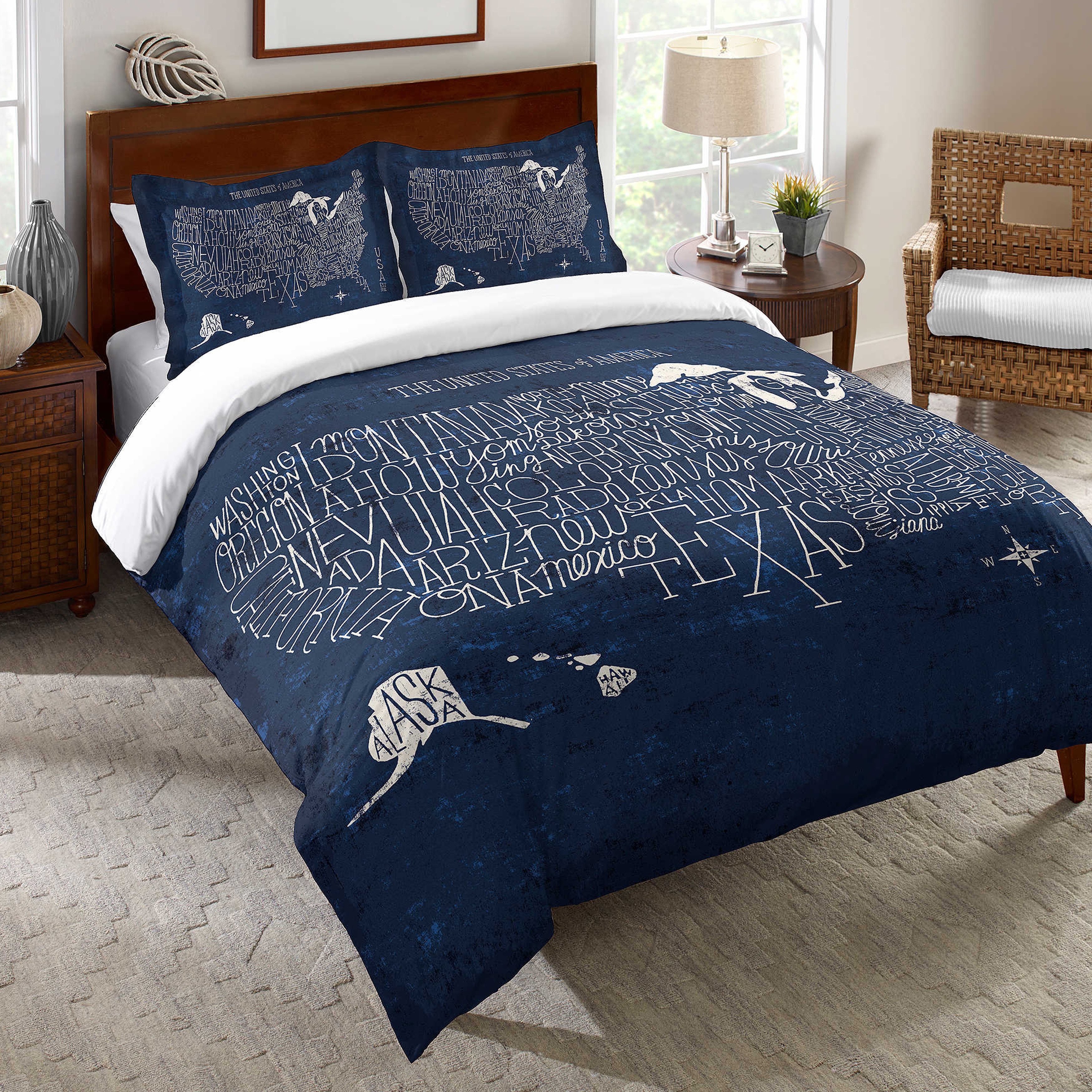 Shop Blue Typographic Us Map Duvet Cover Overstock 11177372