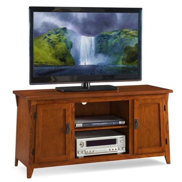 Mission Oak Two Door 50 Inch Tv Console With Open Component Bay Mission Oak Two Door 50 Inch Tv Console With Open Component Bay
