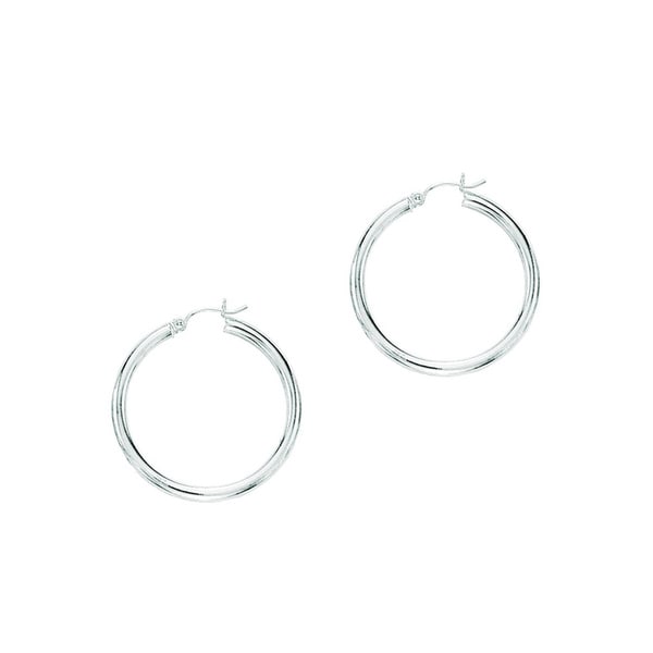 14k White Gold Polish Finished 40mm Hoop Earrings With Hinge 14k White Gold Polish Finished 40mm Hoop Earrings With Hinge Notched Closure