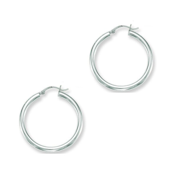 14k White Gold Polish Finished 40mm Hoop Earrings With Hinge 14k White Gold Polish Finished 40mm Hoop Earrings With Hinge Notched Closure