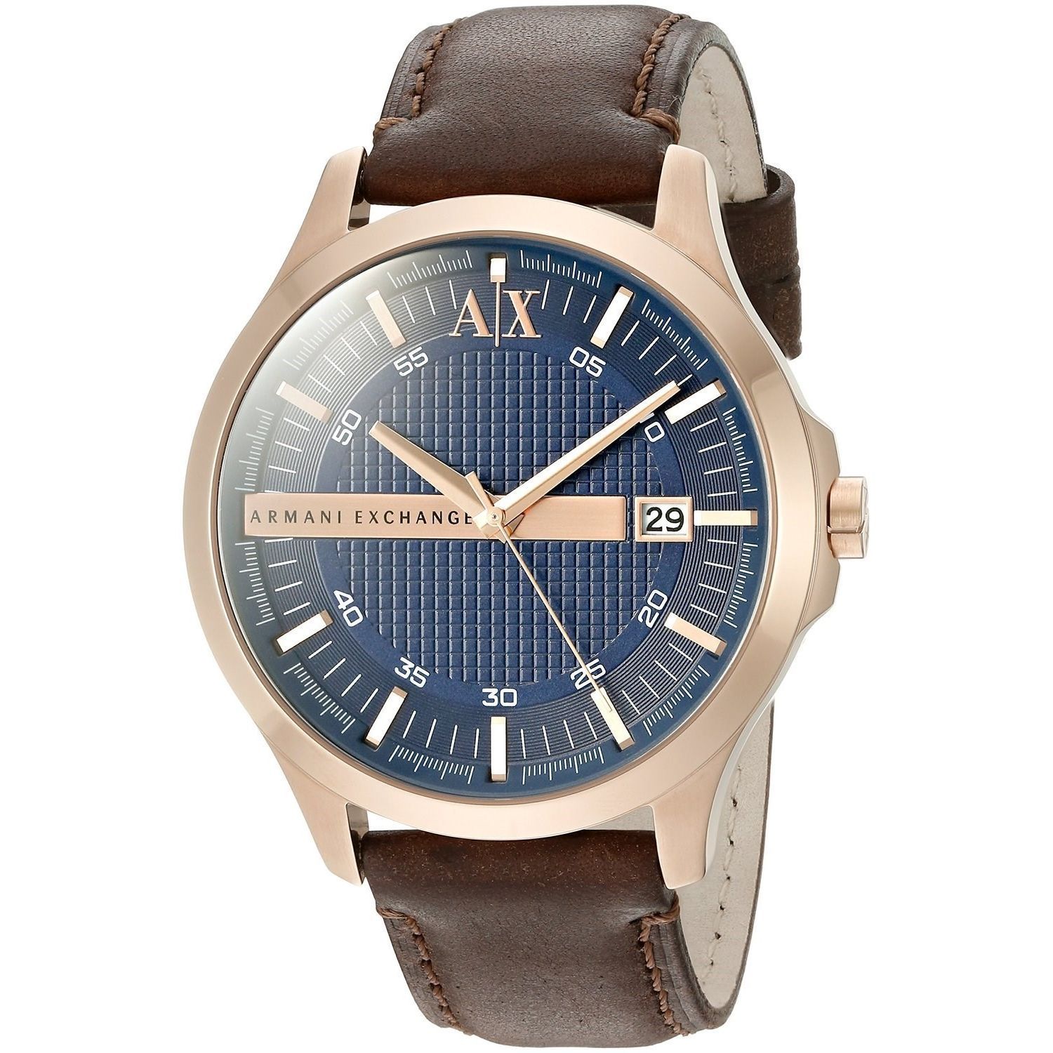 armani exchange men's brown leather strap watch