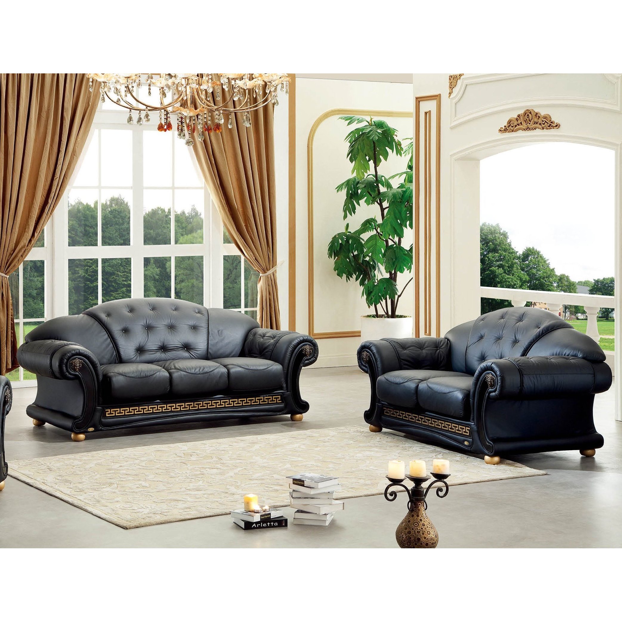 New Elegant Clic Luca Home Black Italian Bonded Leather Sofa And New Elegant Clic Luca Home Black Italian Bonded Leather Sofa And Loveseat Set