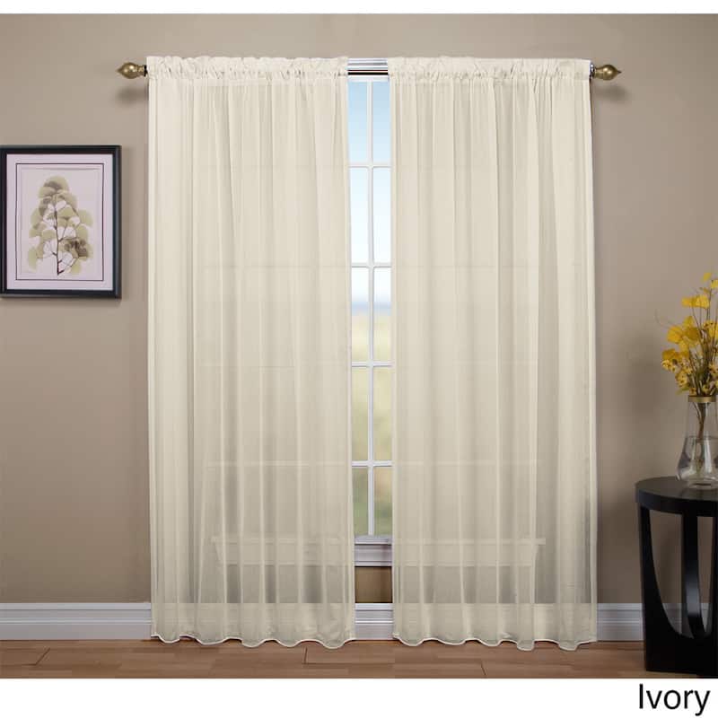 Tergaline Semi Sheer Two Way Rod Pocket Curtain with Corded Bottom Hem - 54 x 63 - Ivory