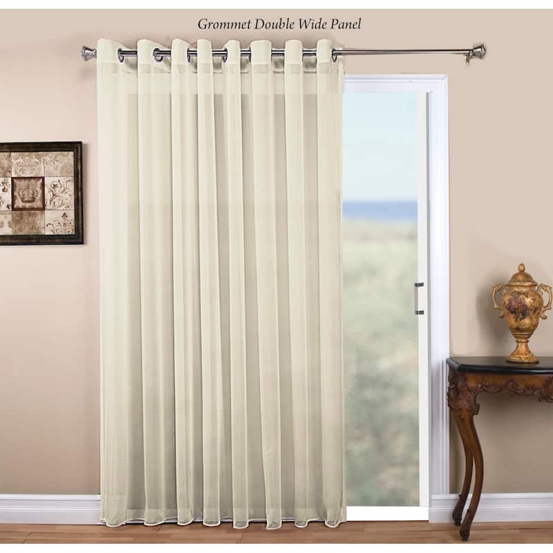 Tergaline Semi-Sheer, Grommet Top, 108-IN Extra Wide Panel with Custom Weighted Corded Bottom Hem and Pull Wand - 108 x 63 - Ivory