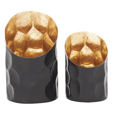 Black/ Gold Metal Candle Holders (Set of 2)
