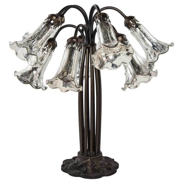 21-inch Silver Mercury Glass 10 Lily Downlight Table Lamp
