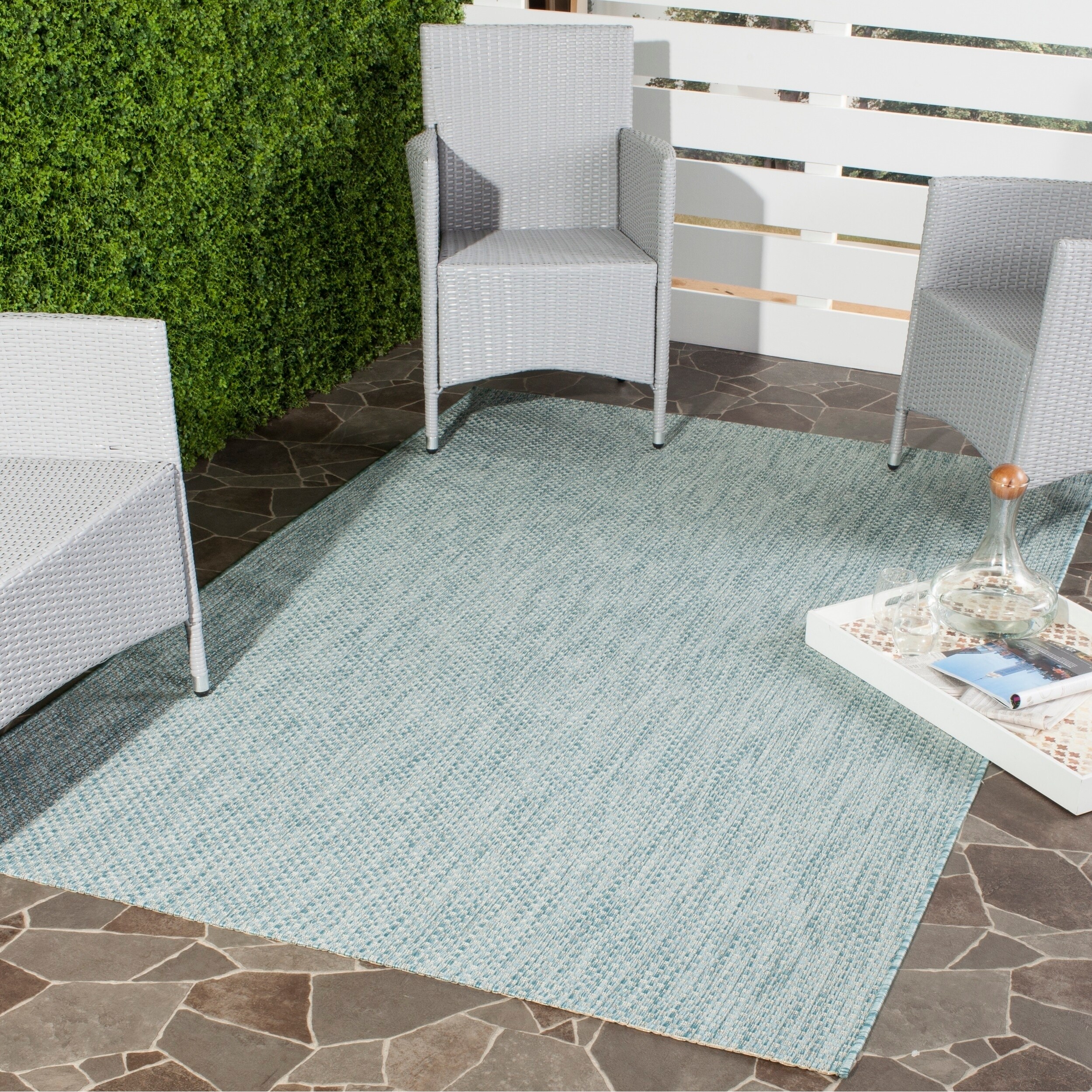 Shop Safavieh Indoor/ Outdoor Courtyard Aqua/ Grey Rug 8' X 11' On