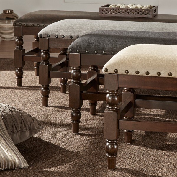 Flatiron Burnished Dark Oak Nailhead Trim Dining Bench by iNSPIRE Q Classic