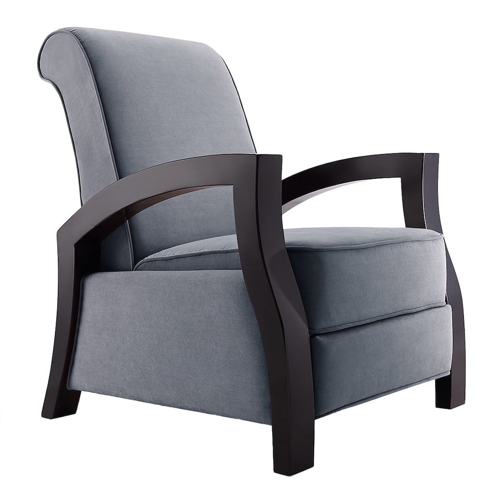 Artiva USA "KUTA" Solid Wood Java Black and Premium Grey Microvelvet Recliner