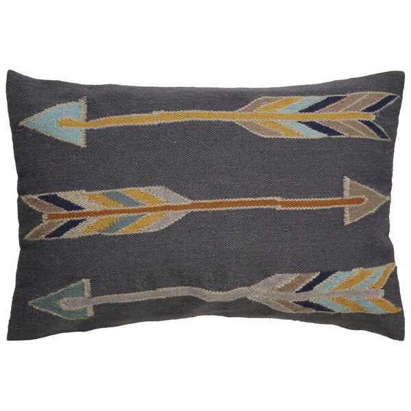 Tribal Pattern Gray/Yellow Wool and Cotton Feather Filled Throw Pillow