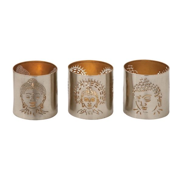 Silver Metal 3-inch Buddha Votive Holders (Set of 3)