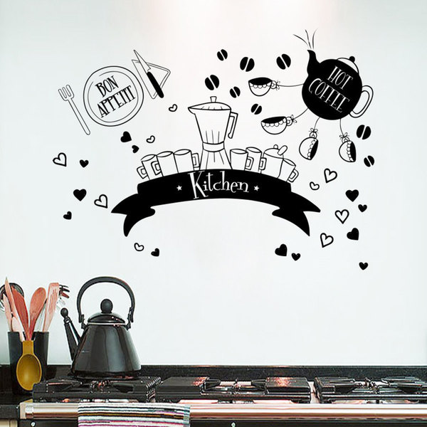 Shop Kitchen Shelves With Cookware Kettle Bon Appetit Wall Art Sticker Decal Overstock 11179690