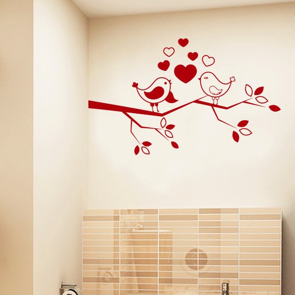 Wall Stickers Vinyl Decal Branch Tree Birds Cage Hearts Romantic Decor  (z2064)