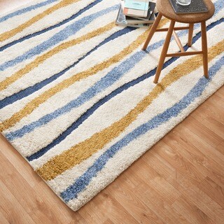 Carson Carrington Holstebro Blue/Gold Wavy Stripe Shag Area Rug - Bed ...
