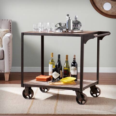 Carbon Loft Cristofori Black/Grey Iron Wood-topped Bar Cart