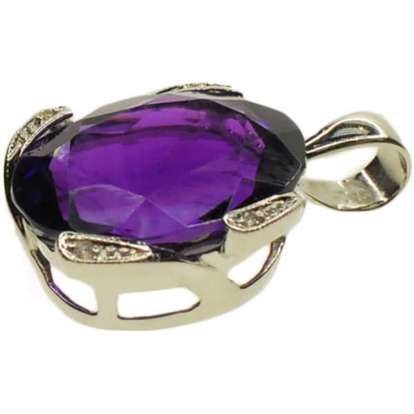 Kabella Gold Oval Amethyst and Diamond Accent Pendant (G-H, SI2-SI3)