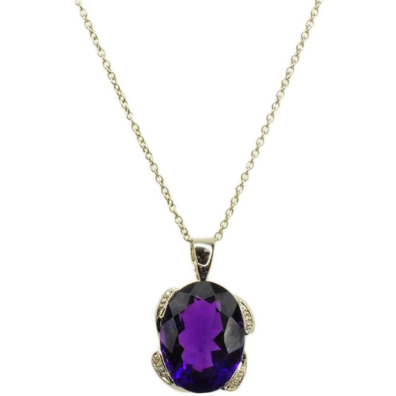 Kabella Gold Oval Amethyst and Diamond Accent Pendant (G-H, SI2-SI3)