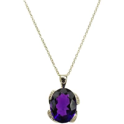 Kabella Gold Oval Amethyst and Diamond Accent Pendant (G-H, SI2-SI3)