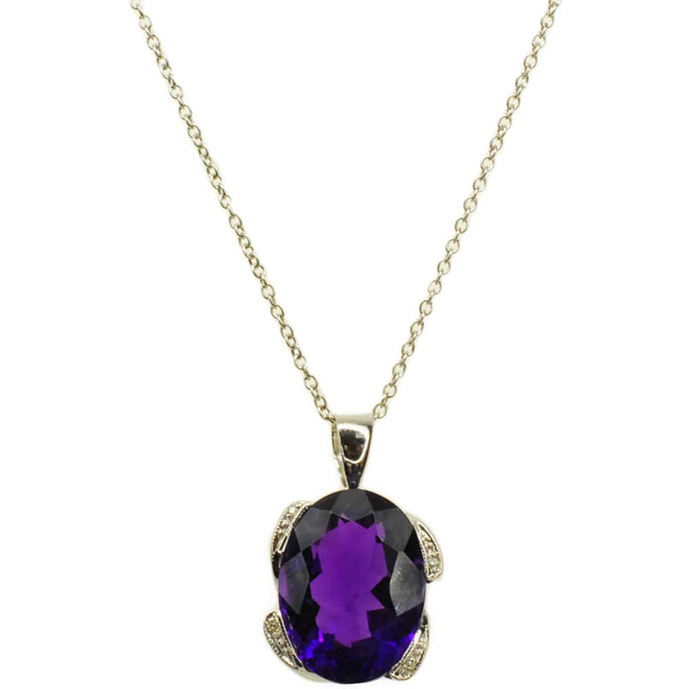 Kabella Gold Oval Amethyst and Diamond Accent Pendant (G-H, SI2-SI3)