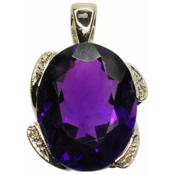 Kabella Gold Oval Amethyst and Diamond Accent Pendant (G-H, SI2-SI3)