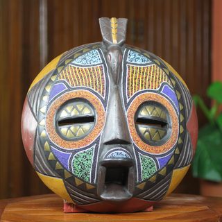 Handcrafted Beaded Wood Brass 'Akan Anoma' Mask (Ghana) - Free Shipping ...