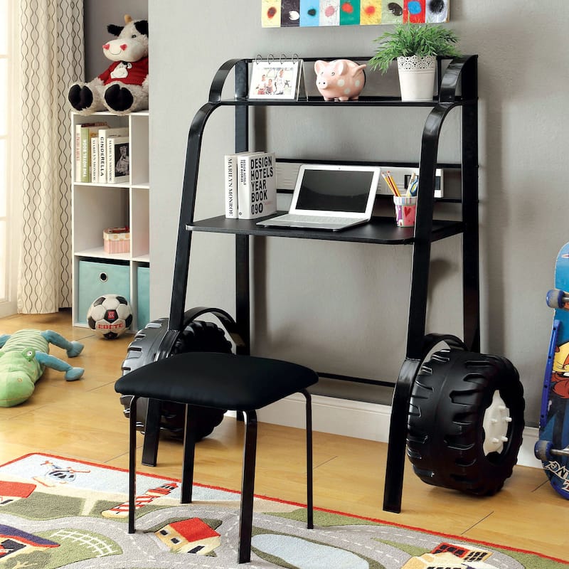 Siln Contemporary Black Metal 2-piece Racing Writing Desk Set with USB Ports by Furniture of America