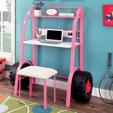 Furniture of America Feln Pink 2-piece Racing Writing Desk Set
