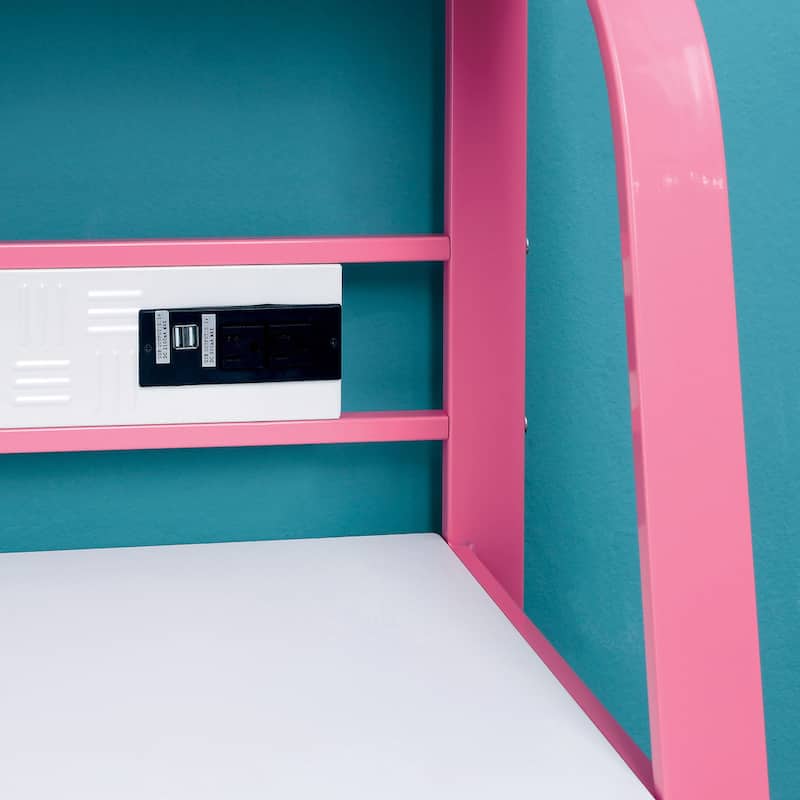 Feln Contemporary Pink Metal 2-piece Racing Writing Desk Set with USB Ports by Furniture of America