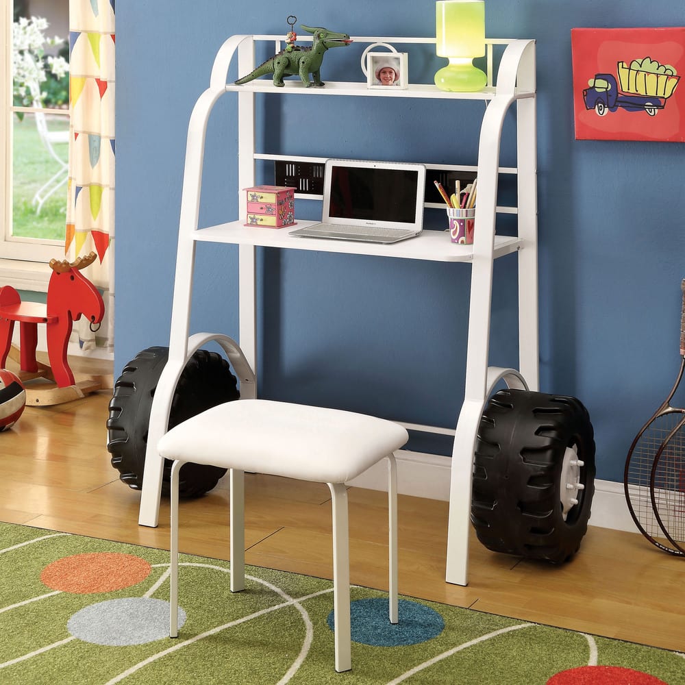 Furniture of America Siln White 2-piece Racing Writing Desk Set