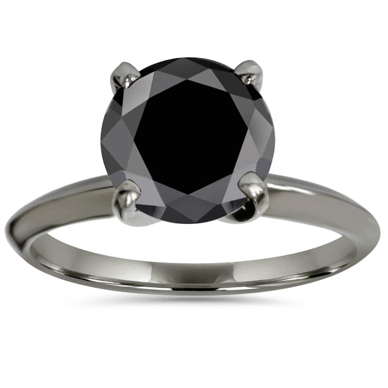 14k Black Gold 3ct TDW Black Diamond Solitaire Engagement Ring - 4